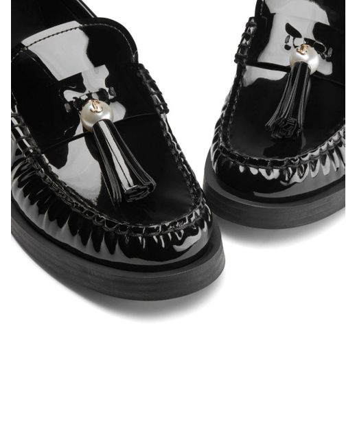 Jimmy Choo Black Addie Pearl-embellished Leather Loafers