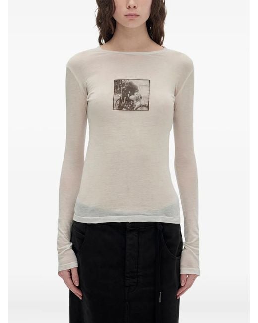 Ann Demeulemeester White Fiene Printed Cotton T-Shirt