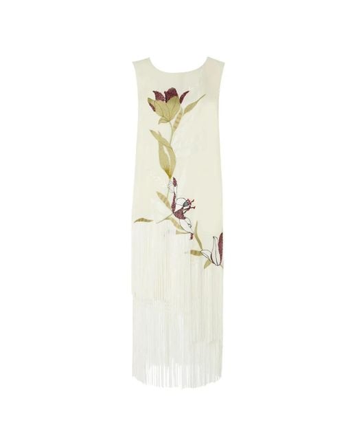 Temperley London White Madeline Floral-Embroidered Fringed Dress