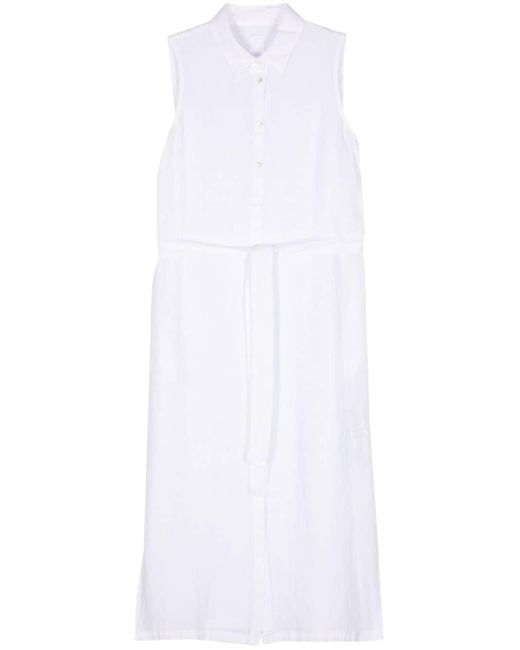120% Lino White Linen Belted Midi Dress