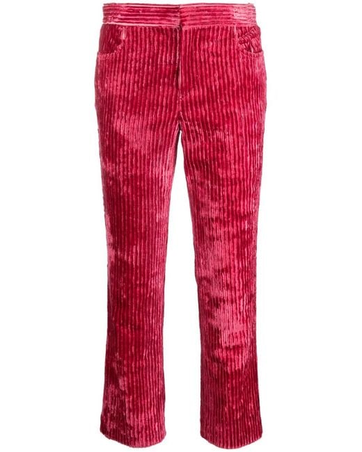 Isabel Marant Red Mid-Rise Corduroy Cropped Trousers