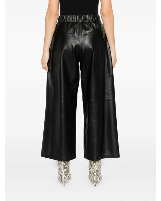 Arma Black Solia Elastic-Waist Leather Trousers