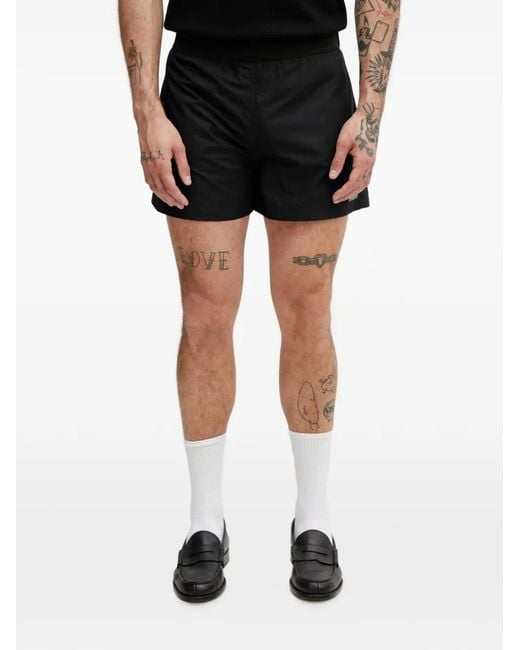 HELIOT EMIL Black Logo-Plaque Elasticated-Waist Shorts for men