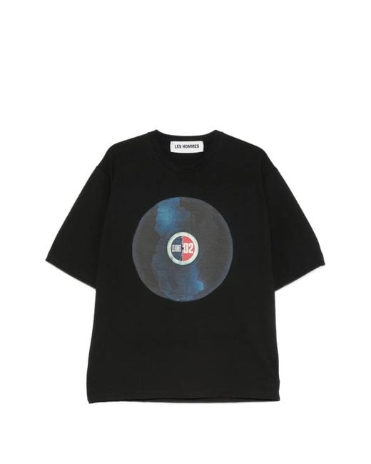 Les Hommes Black Graphic-Print T-Shirt for men