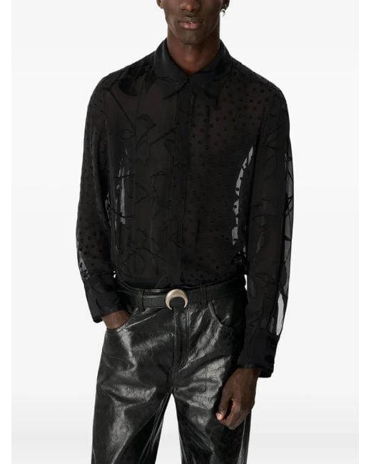 MARINE SERRE Blue Floral-Appliqué Silk-Blend Shirt