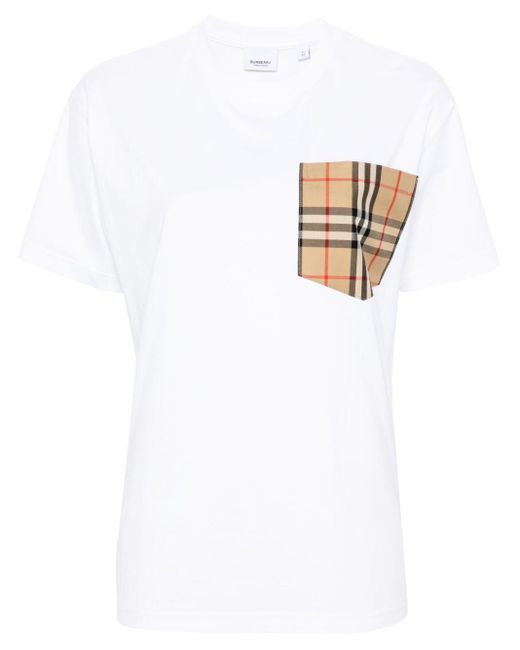 Burberry White Vintage Check-pocket Cotton T-shirt