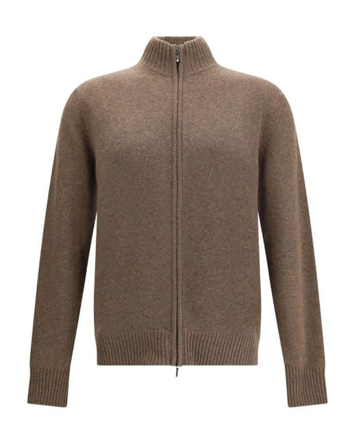Loro Piana Brown High-neck Zip-front Cardigan for men