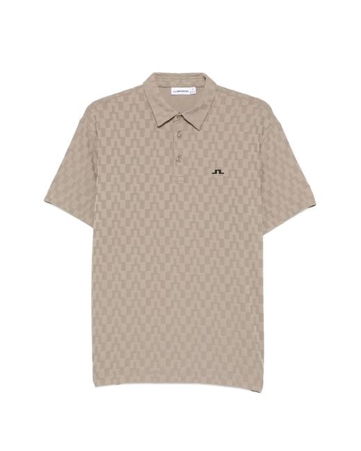 J.Lindeberg Gray Kofe Checkered Short-Sleeve Polo for men