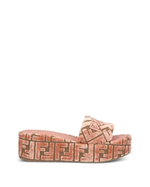 60Mm Sunshine Ff-Jacquard Platform Sandals di Fendi in Pink