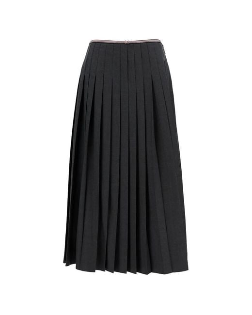 Thom Browne Black Pleated Midi Skirt