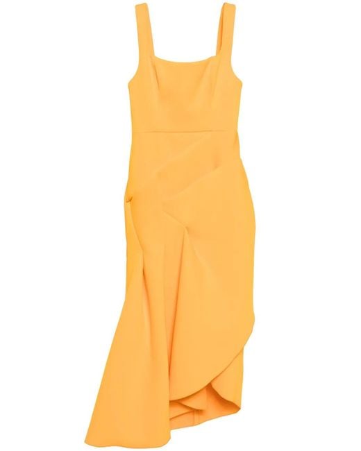 Acler Yellow Pintuck Detail Asymmetric Midi Dress