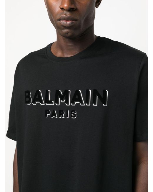 T-shirt en coton à logo imprimé Balmain pour homme en coloris Black