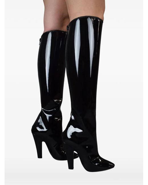 Saint Laurent Black Almond-Toe Leather Boots