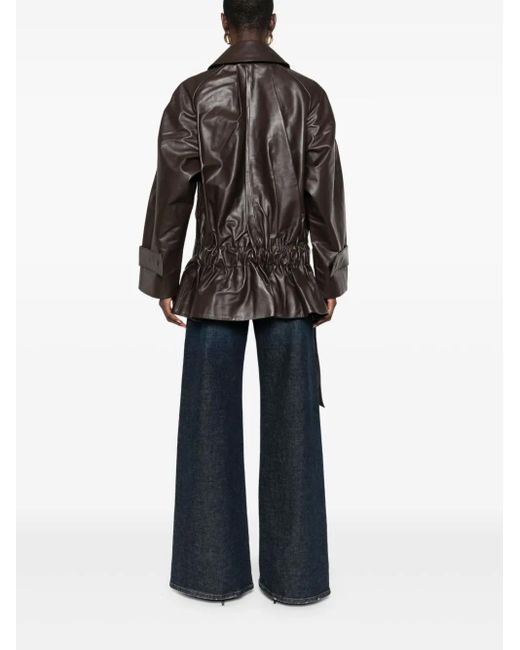 Victoria Beckham Black Belted Leather Coat