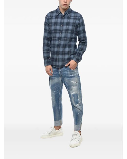 Theory Blue Plaid-Pattern Shirt for men