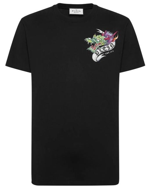 Philipp Plein Black Tattoo-Print Cotton T-Shirt for men
