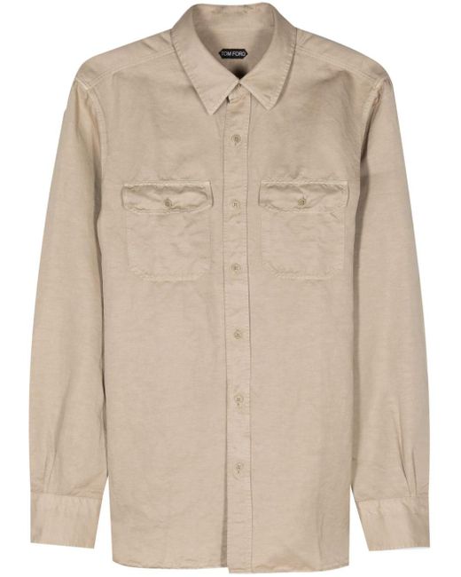 Tom Ford Natural Long-sleeve Linen Blend Shirt for men