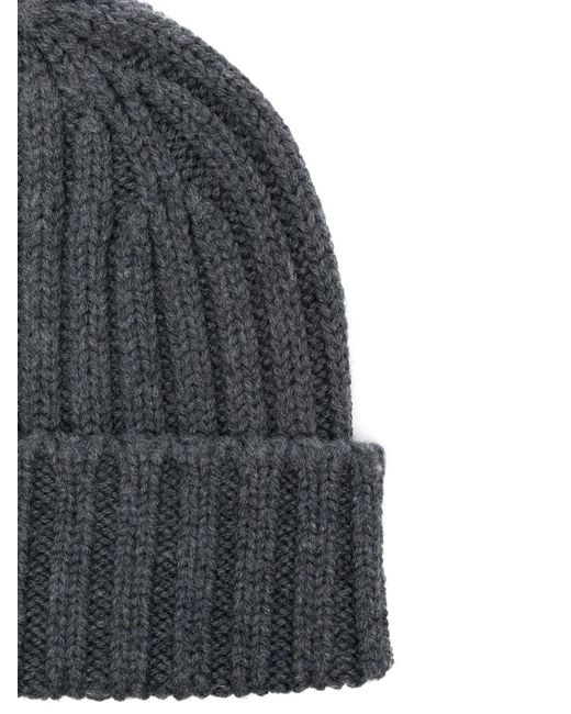Aspesi Gray Ribbed-Knit Beanie