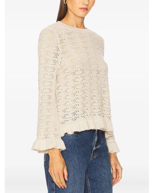 Autumn Cashmere White Pointelle Ruffle-Edge Sweater