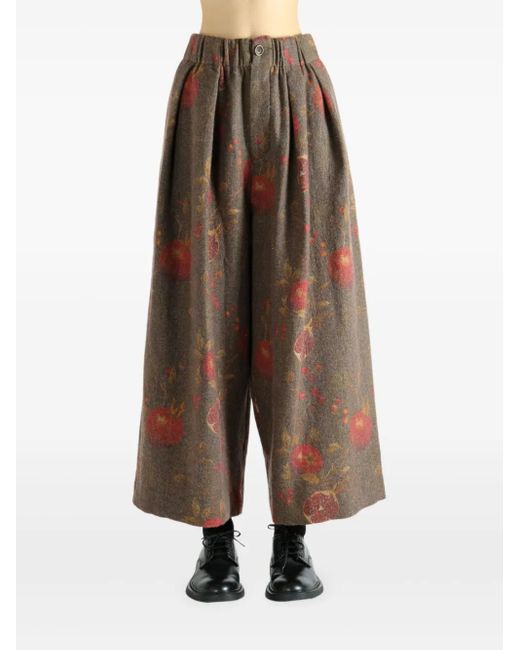 Uma Wang Brown Pomegranate Print Pleated Trousers