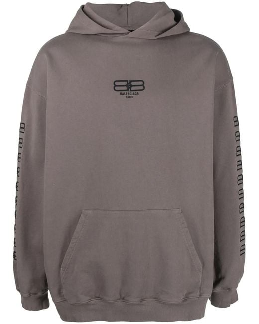Balenciaga Gray Embroidered-Logo Cotton Hoodie for men