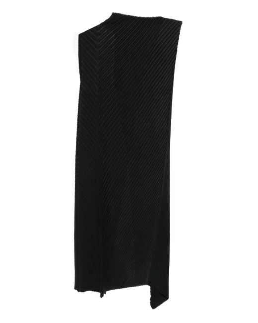 Issey Miyake Black Pleated Sleeveless Asymmetrical Dress