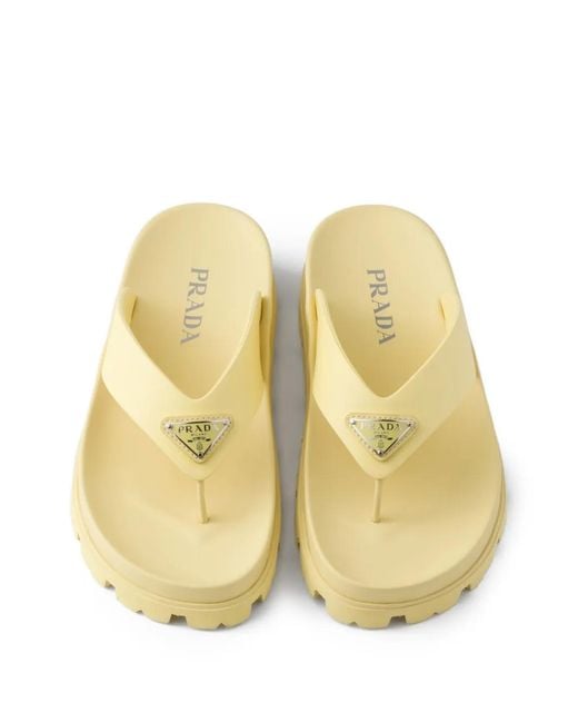 Prada Metallic Enameled-Triangle Sandals