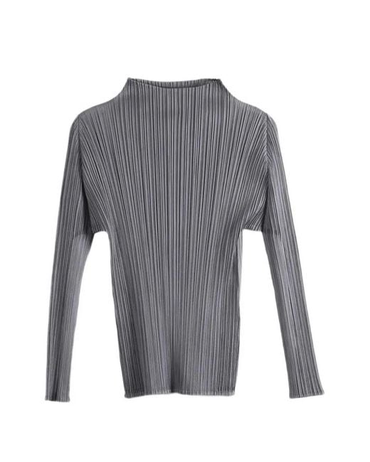 Pleats Please Issey Miyake Gray Pleated Long-Sleeve Top