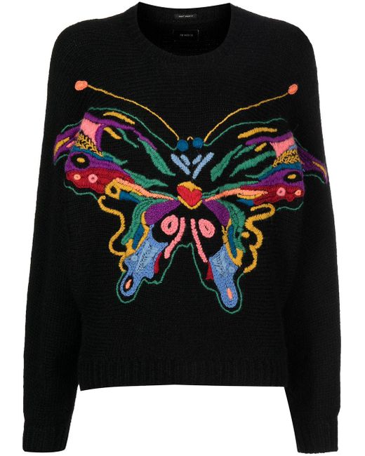 Mother Black Embroidered-butterfly Batwing Jumper