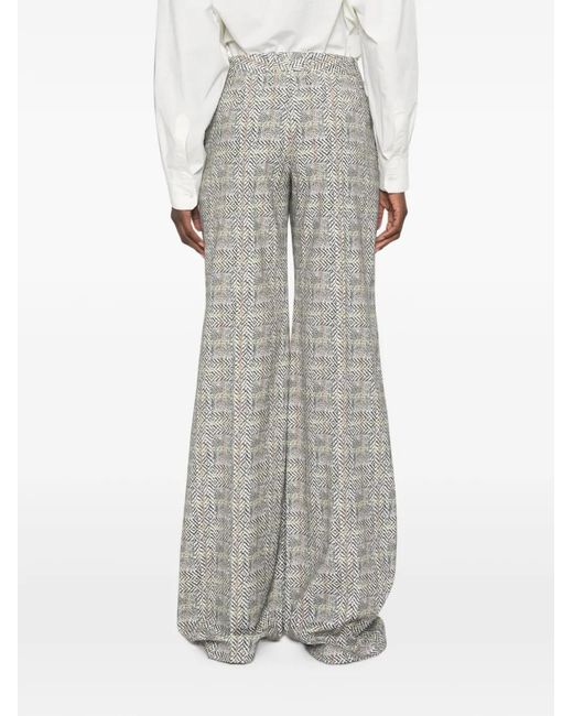 Ermanno Scervino Gray Herringbone-Pattern Palazzo Pants