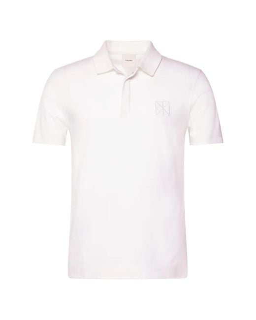 Calvin Klein White Logo-Embroidered Short-Sleeve Polo Shirt for men