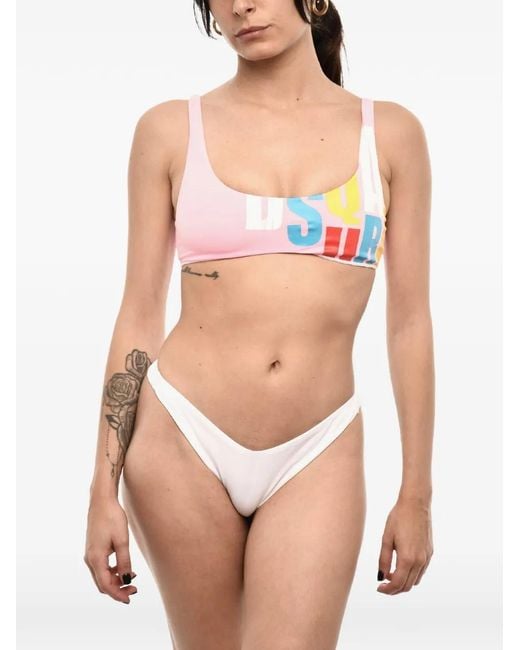 DSquared² Pink Logo-Print Bikini Top