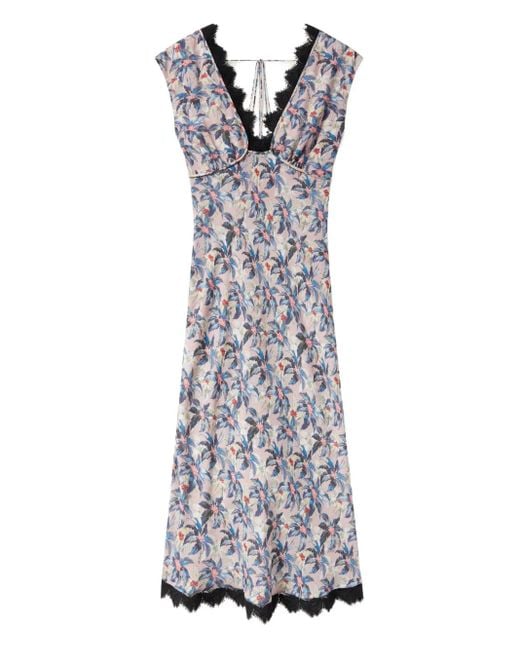 LaDoubleJ White Luna Floral-Print V-Neck Midi Dress