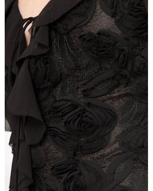 Nissa Black Floral-Embroidered Ruffled Maxi Dress
