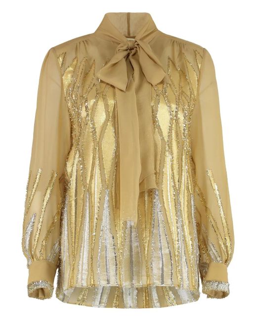 Alberta Ferretti Metallic Bow-Collar Blouse