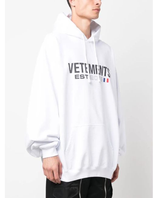 Vetements White Logo-Print Cotton-Blend Hoodie