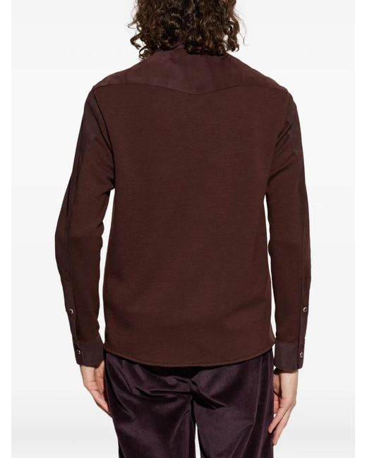 Eleventy Brown Suede-Panelled Western-Yoke Jacket for men