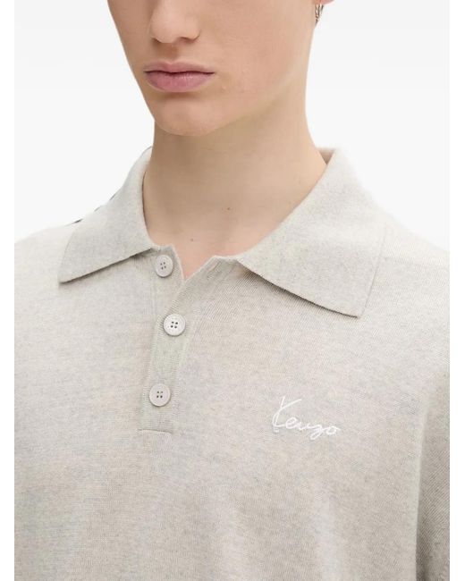 KENZO Black Logo-Embroidered Knitted Polo Shirt for men