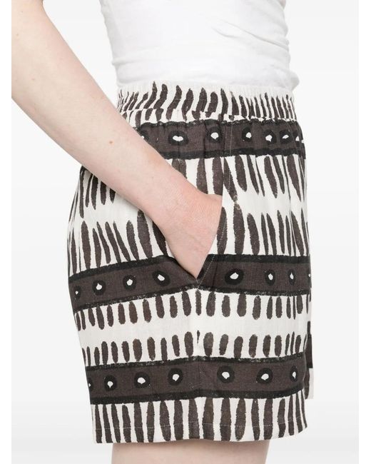 Maison La Plage Brown Abstract-Print Linen Shorts
