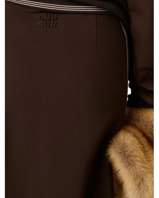 Miu Miu Brown Gerippter Minirock mit Logo-Detail