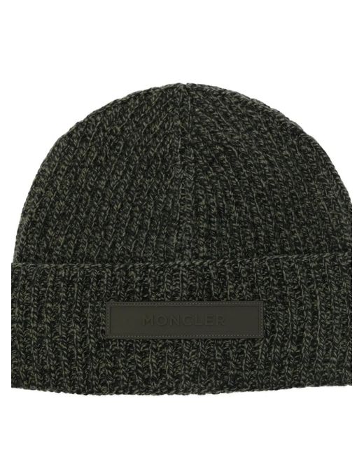 Moncler Green Logo-Patch Ribbed-Knit Beanie for men