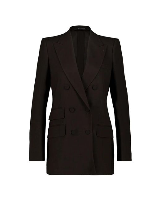 Tom Ford Black Double-Breasted Peak-Lapel Blazer