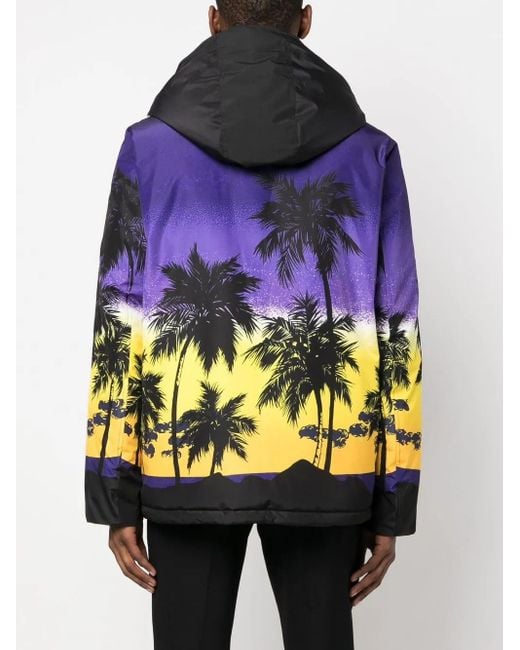 Palm Angels Blue Sunset-Print Hooded Jacket for men