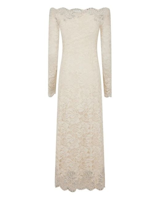 Rabanne Natural Off-Shoulder Lace Midi Dress