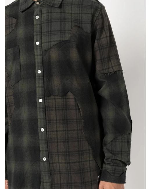 Mostly Heard Rarely Seen Black Plaid-Check Patchwork Shirt for men