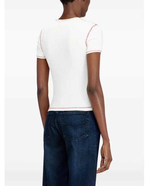 DIESEL White Slim Cotton T-Shirt With Cherry Print