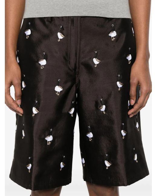Thom Browne Black Shorts mit Gänsestickerei