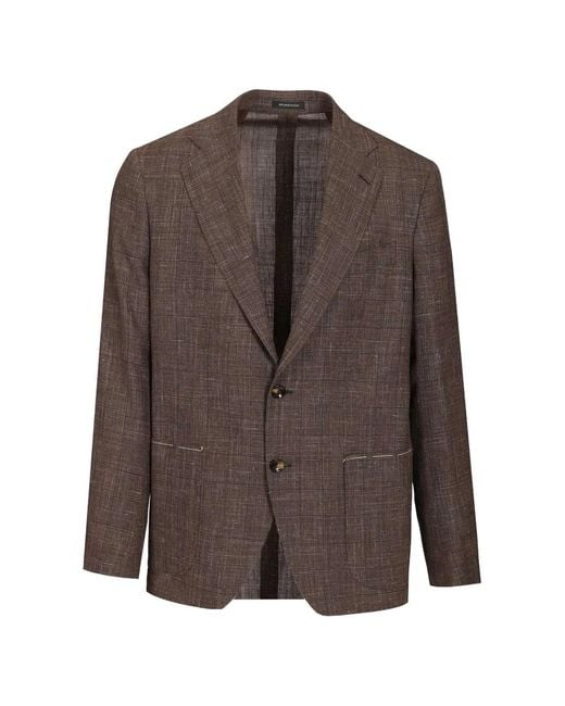 Al Duca D'aosta Brown Prince Of Wales-Check Blazer for men
