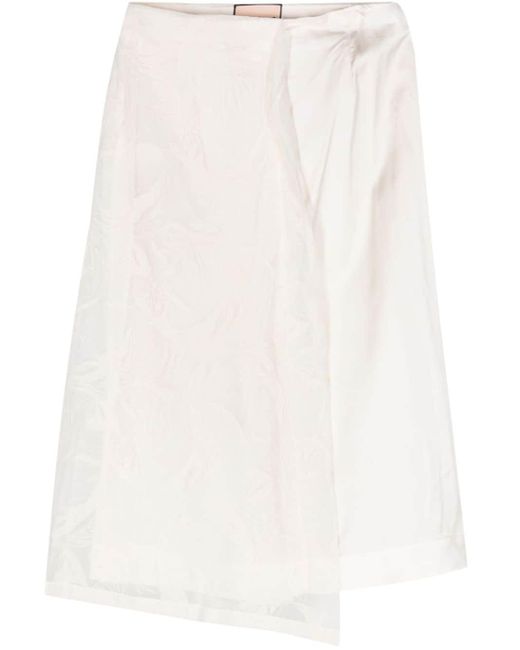 Plan C White Layered A-line Midi Skirt