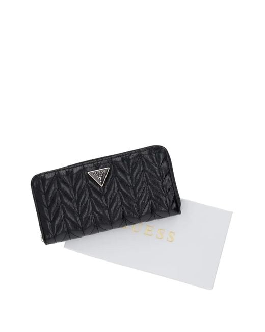 Guess Black Portefeuille Cheryl Matelassé À Chevrons